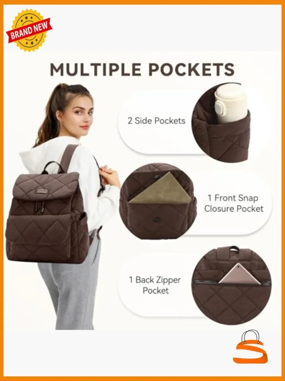 Quilted Puffer Flap Drawstring Backpack Purse for Women, Lightweight Casual